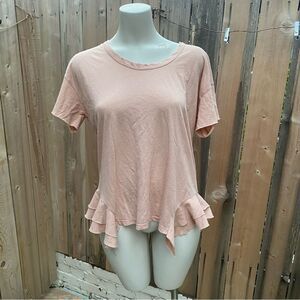 CURRENT ELLIOTT Shirt Ruffle Scoop Neck Top Nude Pink size 2